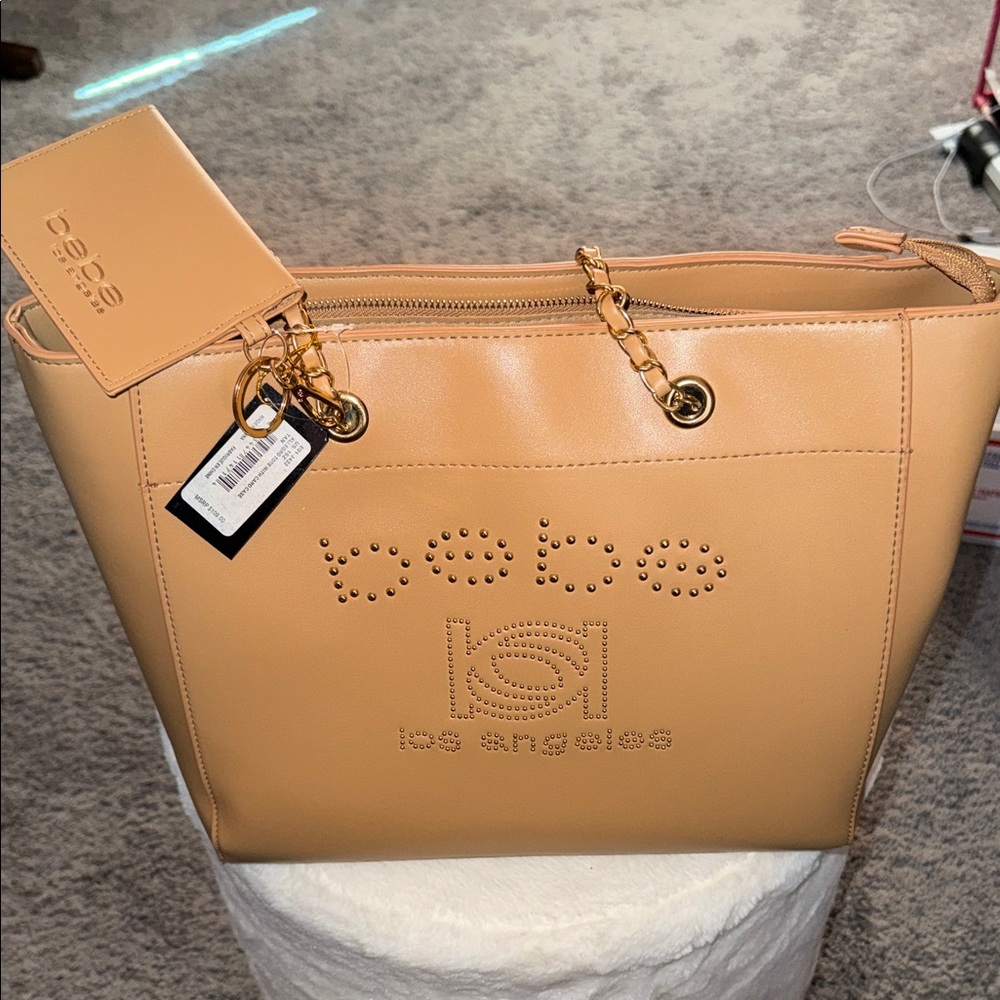 Bebe Beige Tote with Gold Accents